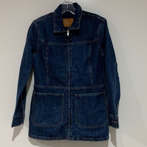 LUCKY BRAND Star Embellished Grommet barn denim Jacket. Size Small - NEW - $160 - Picture 3 of 4